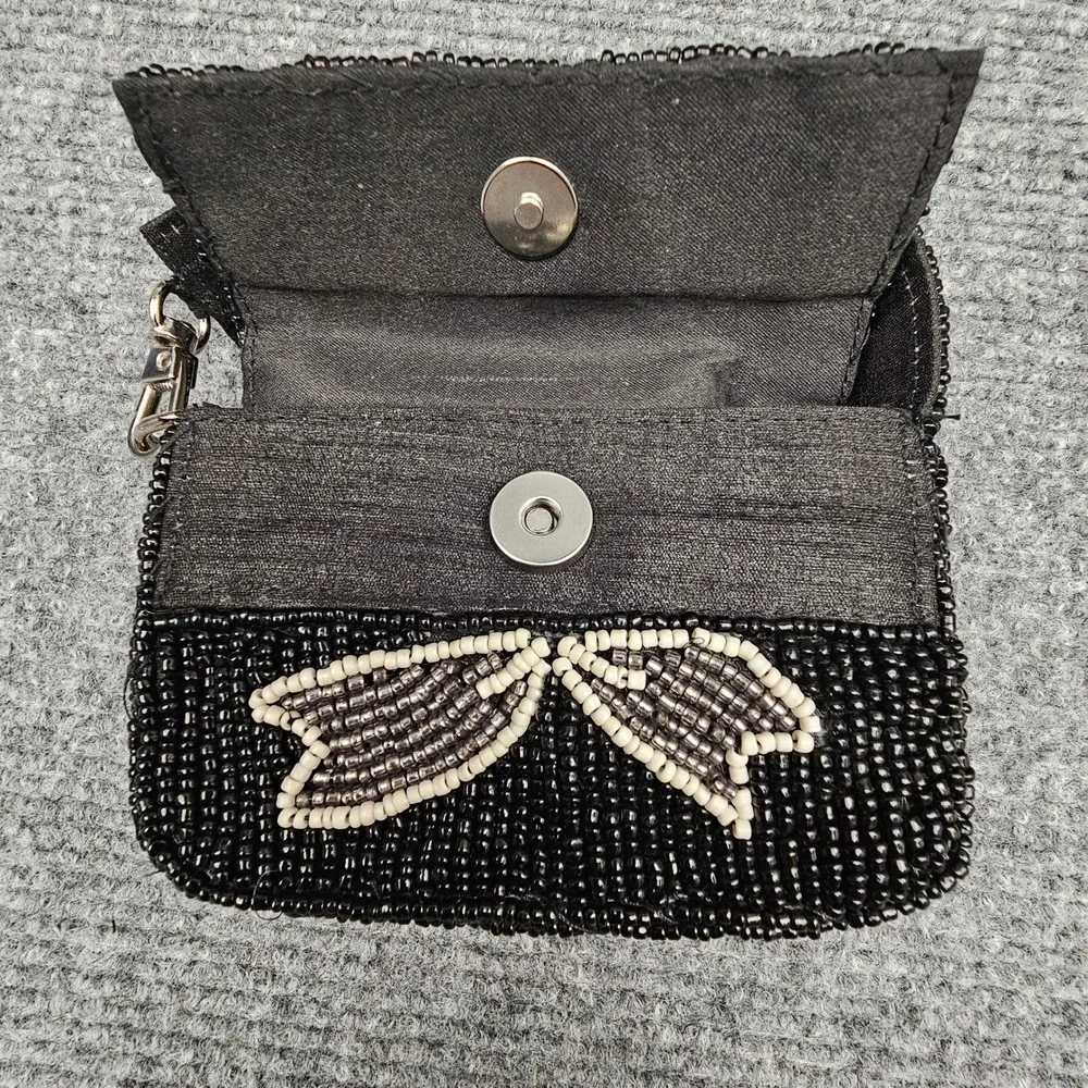 Kelly & Katie Women Beaded Mini Bag Bow Design Boho Crescent Satchel Black Small